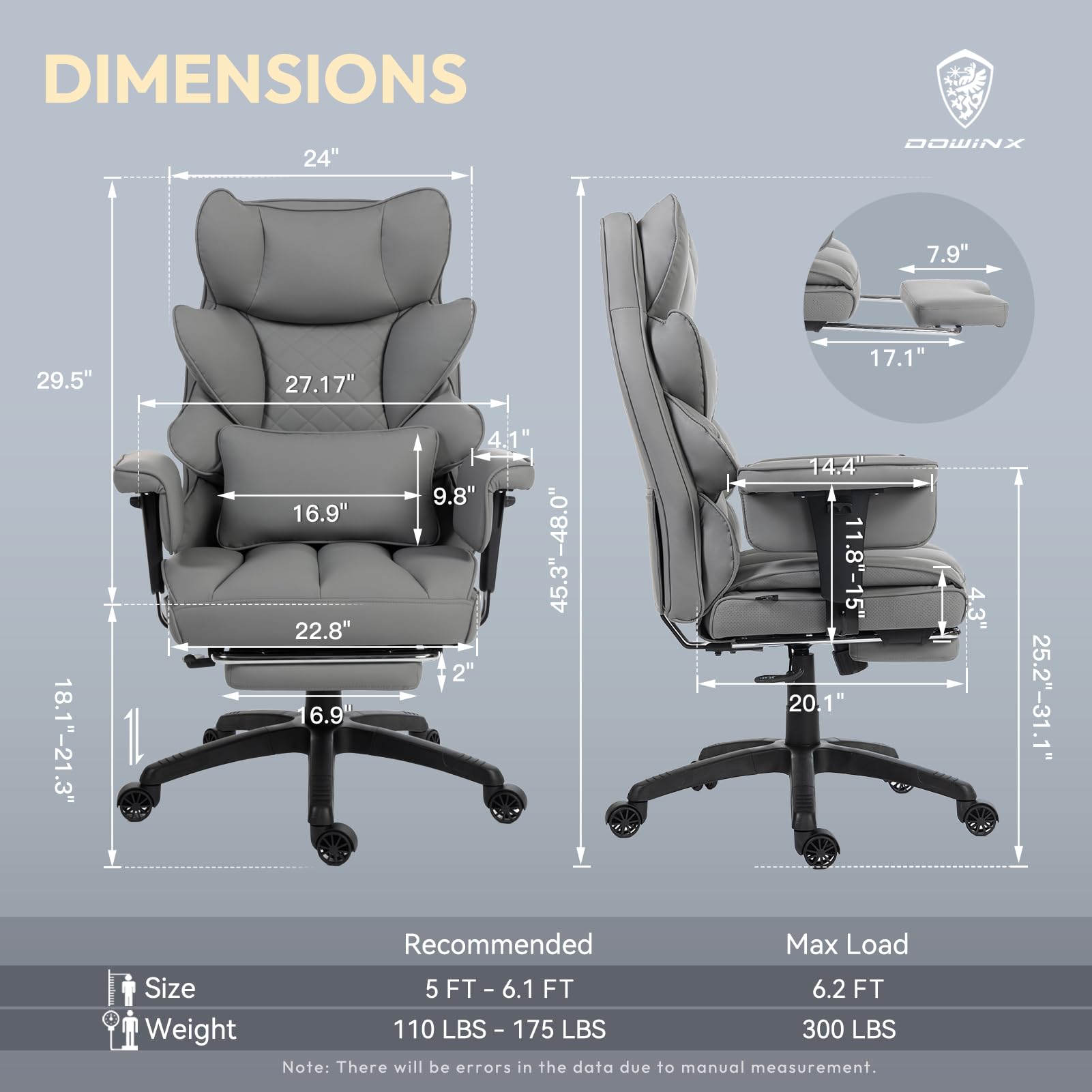 Big and Tall Office Chair with Pocket Spring Cushion,High Back Computer Gaming Chairs with Adjustable Armrests and Lumbar Support,Executive Desk Chairs with Footrest(PU Leather,Grey)