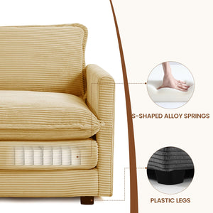 78'' Sectional 2 Seat Cloud Loveseat with 2 Throw Pillows, Modern Corduroy Love Seat, Convertible Cozy Sofa for Living Room, Bedroom and Office, Yellow
