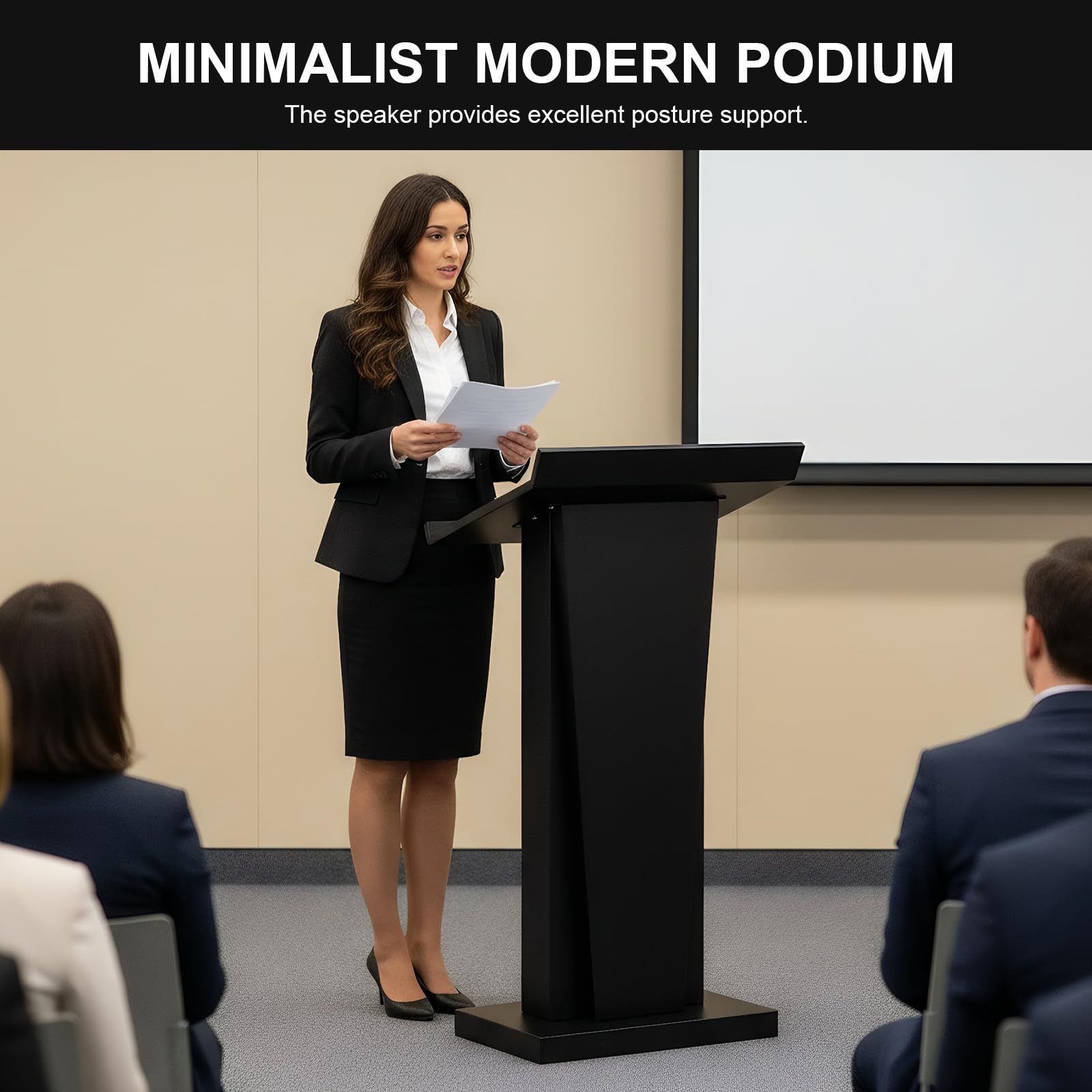 Professional Podium Stand, 43.3" Height Metal Lectern with Storage Shelf, Heavy Duty Speech Desk for Church, Conference & Wedding Ceremony