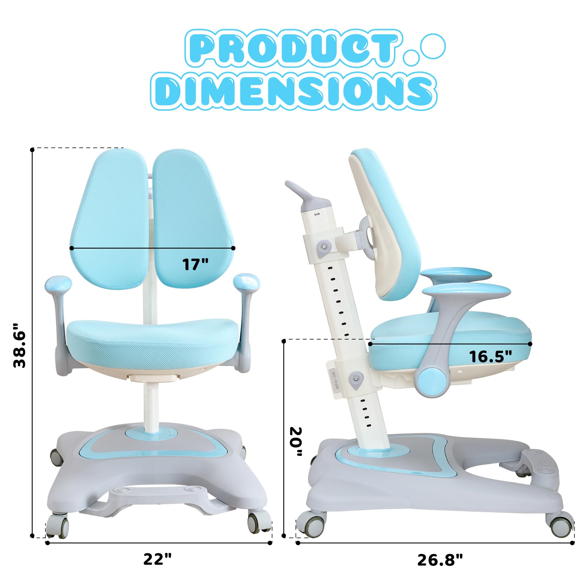 Kids Desk Chair,Ergonomic Chair: Height-Adjustable, Double Back Support – Multifunctional for Study/Work/Dining | Ideal for Kids, Petite Adults – Ultra-Comfy (Bedrooms, Schools, Offices)(Blue)