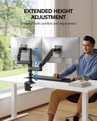 17-32 Inch Dual Monitor Stand, Vertical Dual Monitor Mount, Monitor Stand 2 Monitors, Ergonomic Adjustable Tilt/Swivel/Rotate, Weight Max 19.8 lbs, VESA 75/100mm