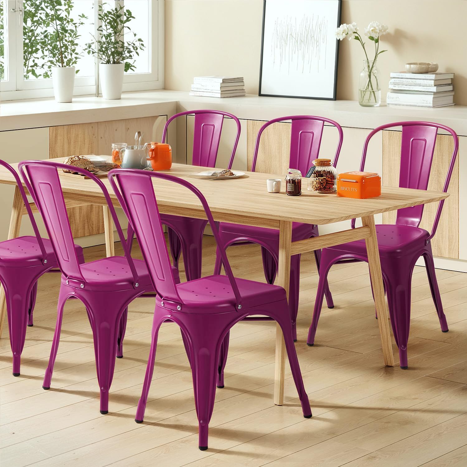 Metal Dining Chair Indoor Outdoor Use Stackable Classic Trattoria Chair Chic Dining Bistro Cafe Side Metal Chairs Set of 4