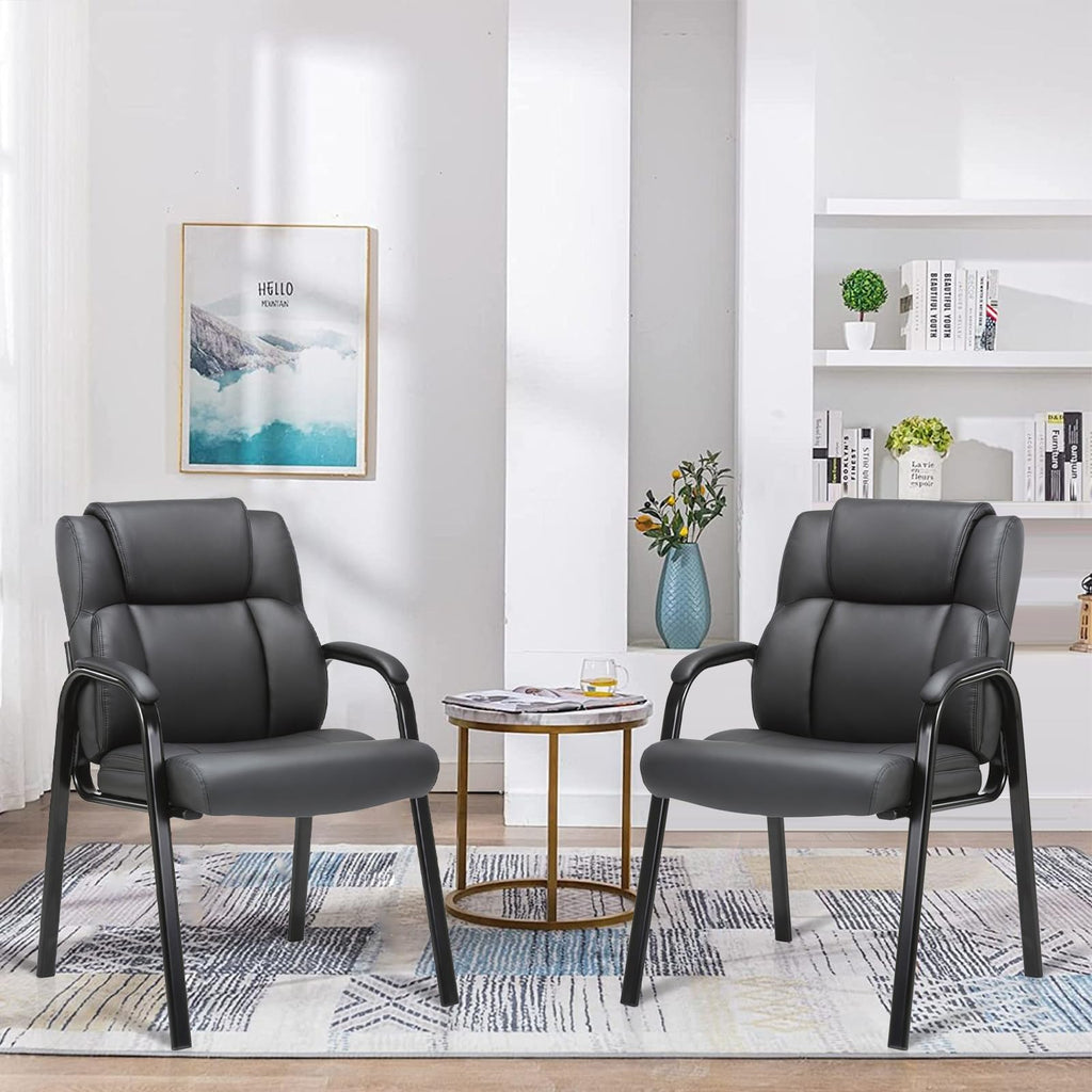 2 Pack, Leather Guest Chair with Padded Arm Rest for Reception Meeting Conference and Waiting Room Side Office Home Black