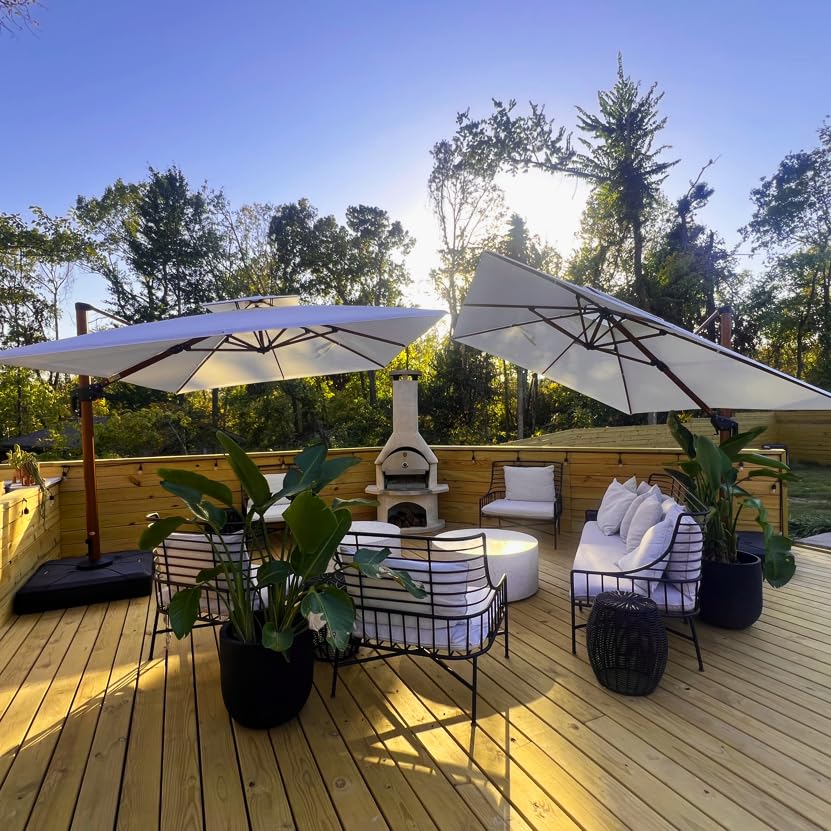 11ft Patio Umbrella Outdoor Square Umbrella Large Cantilever Umbrellas Windproof Offset Umbrellas Heavy Duty Sun Umbrella for Garden Deck Pool Patio, Cream