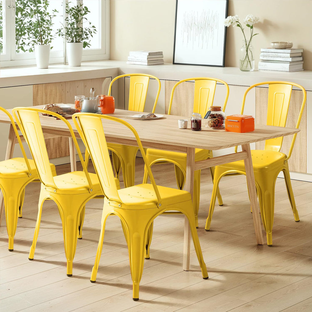 Set of 4 (Yellow) Metal Dining Chair Indoor Outdoor Use Stackable Classic Trattoria Chair Chic Dining Bistro Cafe Side Metal Chairs