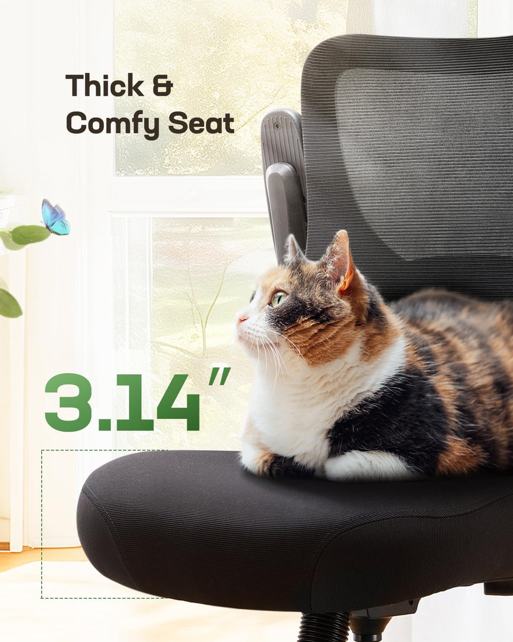 Ergonomic Office Chair with Adjustable Lumbar Support, 3-Way PU Armrests & Breathable Mesh for Home Office and Gaming