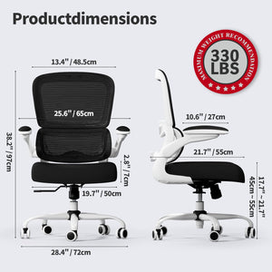 Office Chair - Ergonomic Desk Chair with Adjustable Lumbar Support, Mesh Computer Chair, Executive Chairs for Home Office Comfortable Lumbar Support (White+Black)