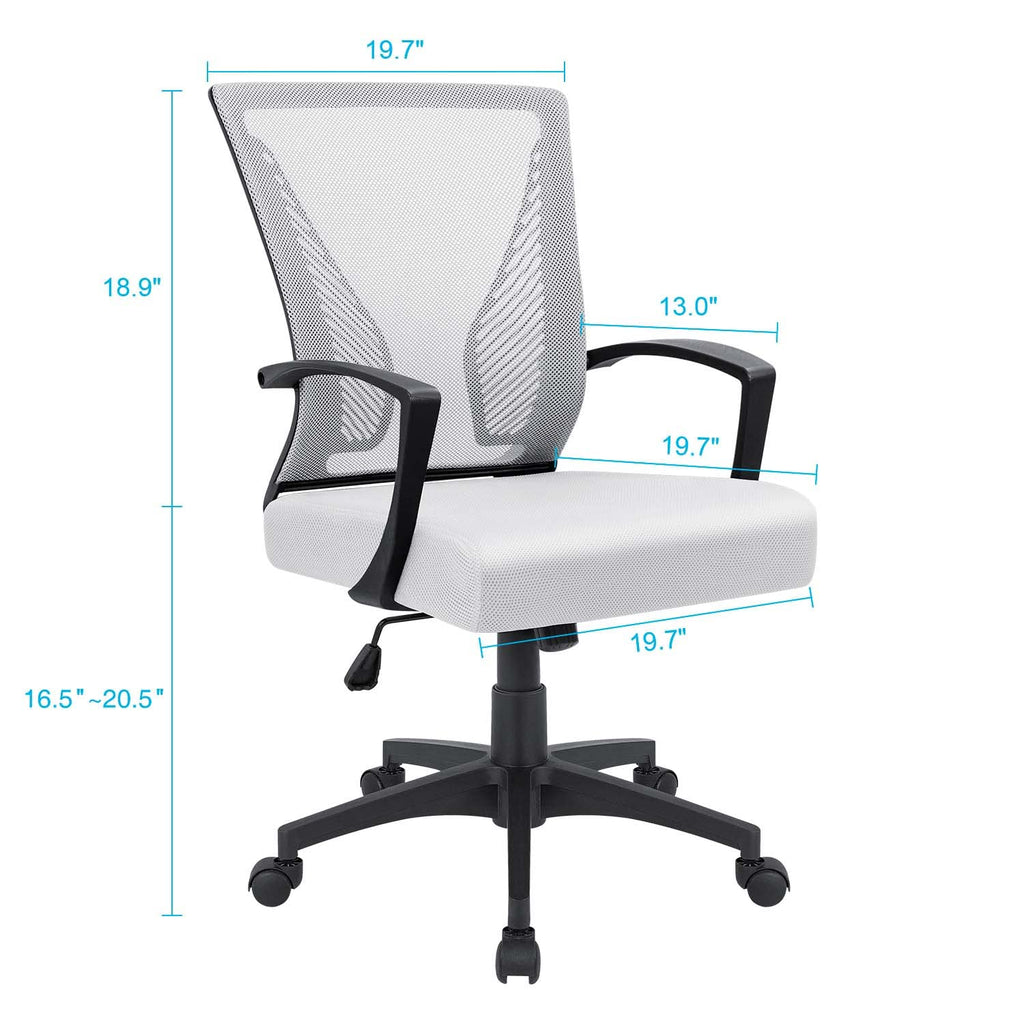 Office Chair Ergonomic Computer Desk Mesh Chair Mid Back Swivel Lumbar Support with Armrest (1, White)