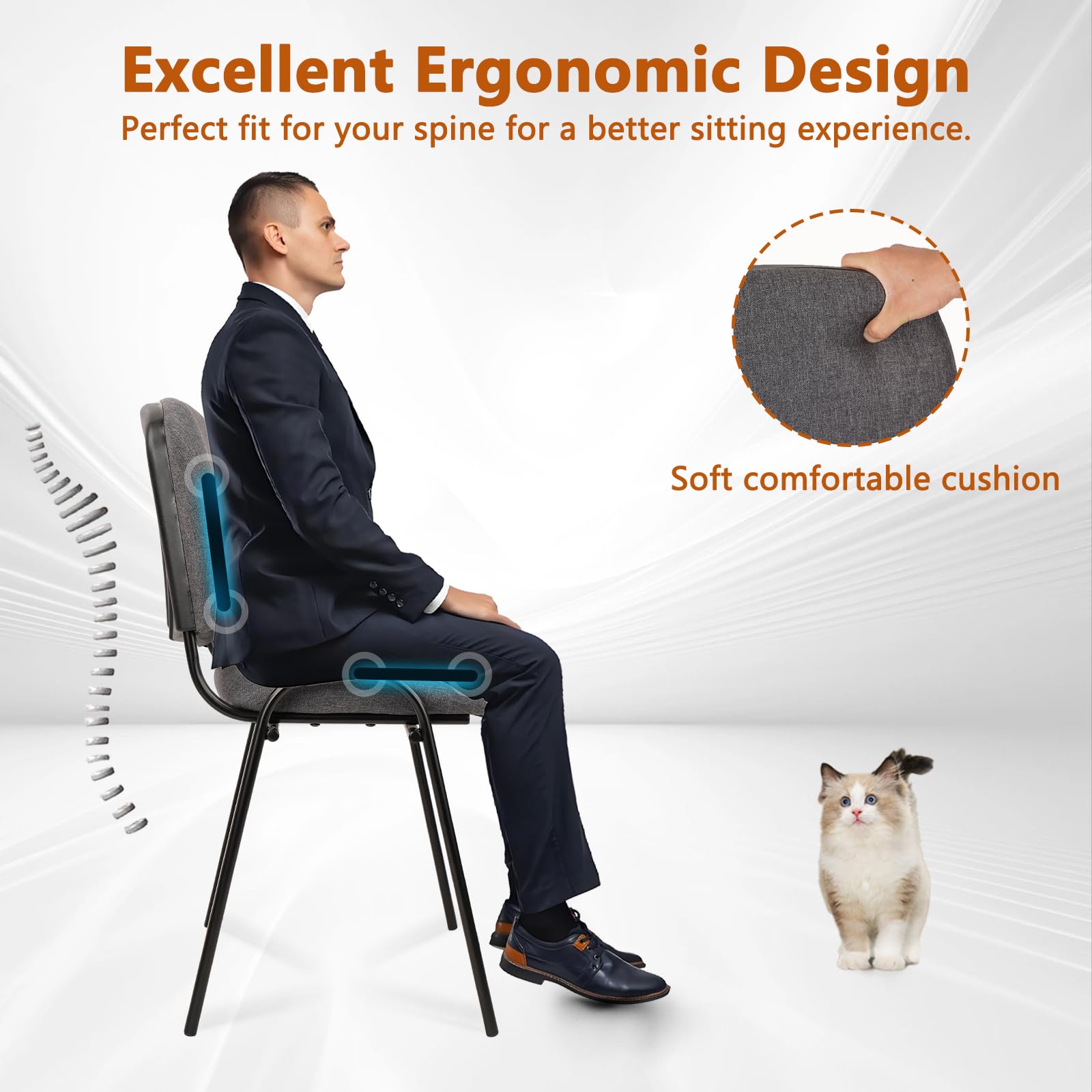 Set of 5 Pack Waiting Room Chair Fabric Grey Stackable Chairs Metal Frame with Thickened Seat Back Cushion for Waiting Conference Room Guest Chairs