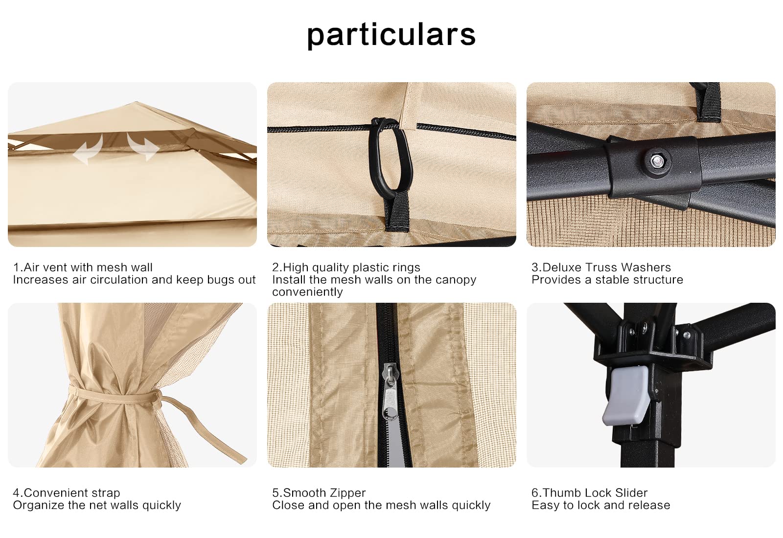 11x11Ft Easy Pop Up Gazebo Tent Instant Outdoor Canopy Shelter with Mosquito Netting Walls(Khaki)