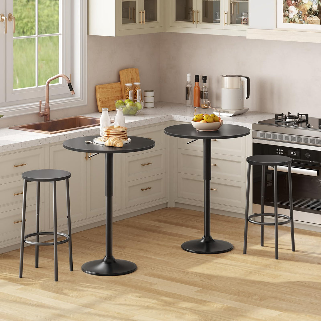 2 Pcs Bar Table, Height-Adjustable Round Pub Table 27-35.4 Inches with Sturdy Base, Modern Style Bar Table Easy Assembly with Metal Base for Pub, Party and Small Places, Black