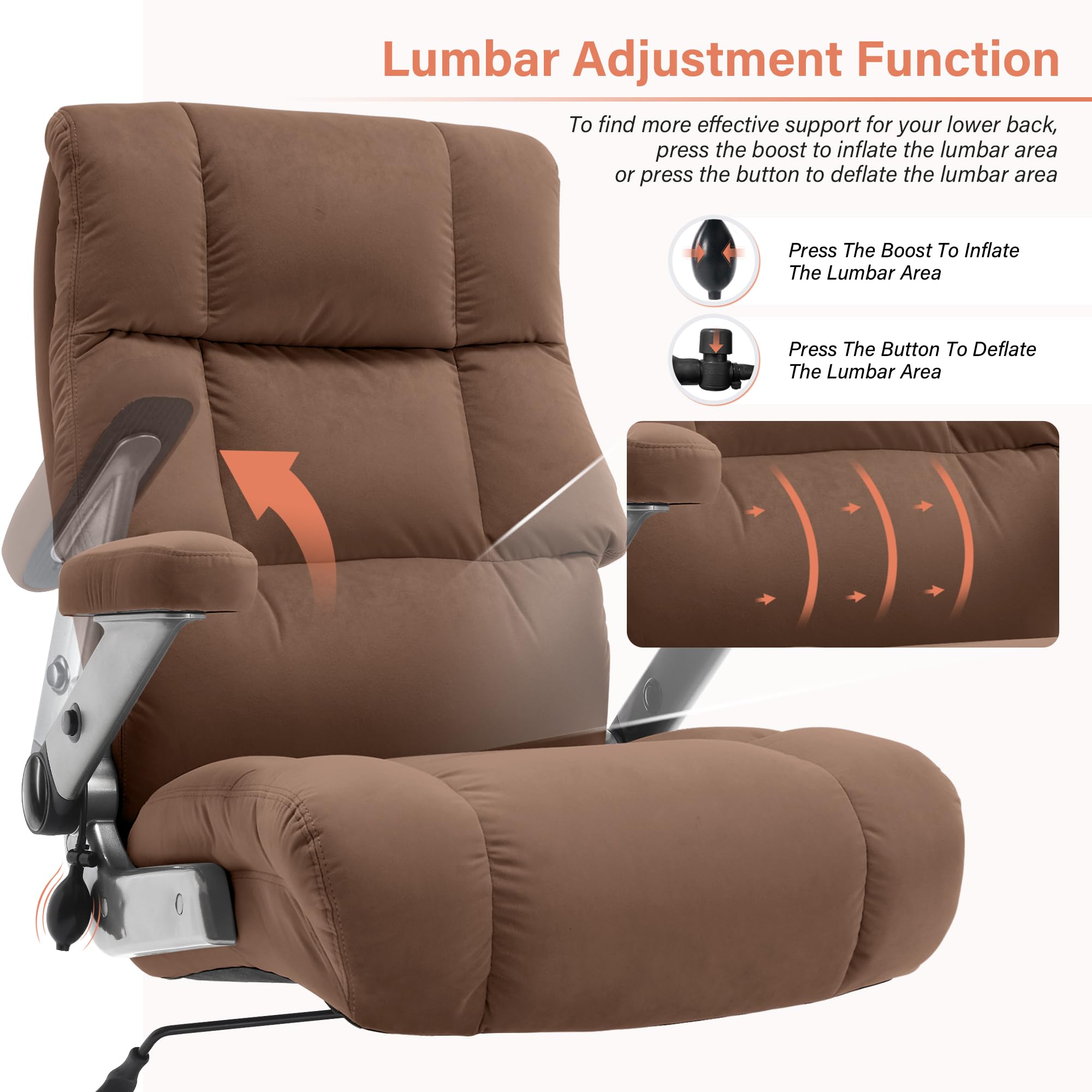 Big and Tall Office Chair 700lbs- Fabric Executive Desk Chair with Adjustable Lumbar Support 3D Flip UP Arms- Heavy Duty Quiet Wheels Metal Base Ultra-Soft Upholstered Ergonomic Computer Chairs, Brown