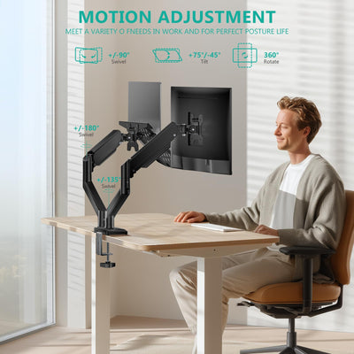 Laptop Desk Mount, Dual Monitor Arm with Laptop Holder, Adjustable Height Laptop Arm Mount for Desk, Fits 17” Notebook and 32” Monitors, Up to 22Lbs (GSMP002LP), Black