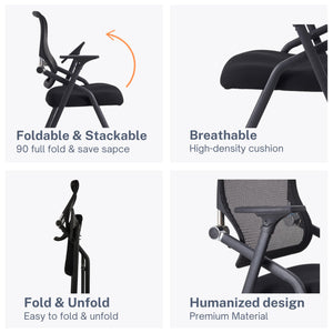 20 Pack Black, Updated Conference Room Chairs, Folding Office Desk Chair with Lumbar Support and Sliding Armrest with Casters, Stackable Office Guest Chairs & Reception Chairs