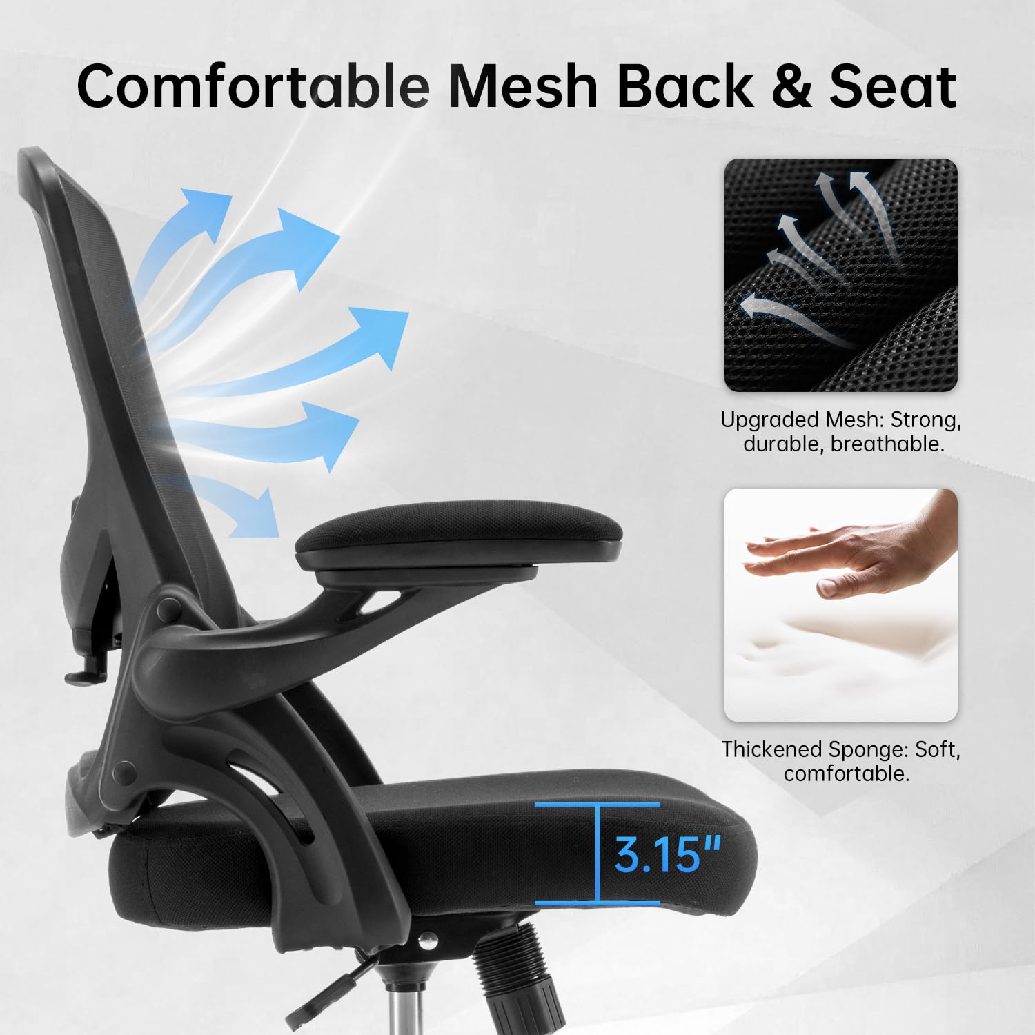Drafting Chair Ergonomic Computer Standing Desk Chair with Flip-Up Arms and Lumbar Support, Tall Office Chair with Adjustable Footrest, Stool Counter Height Office Chairs Black