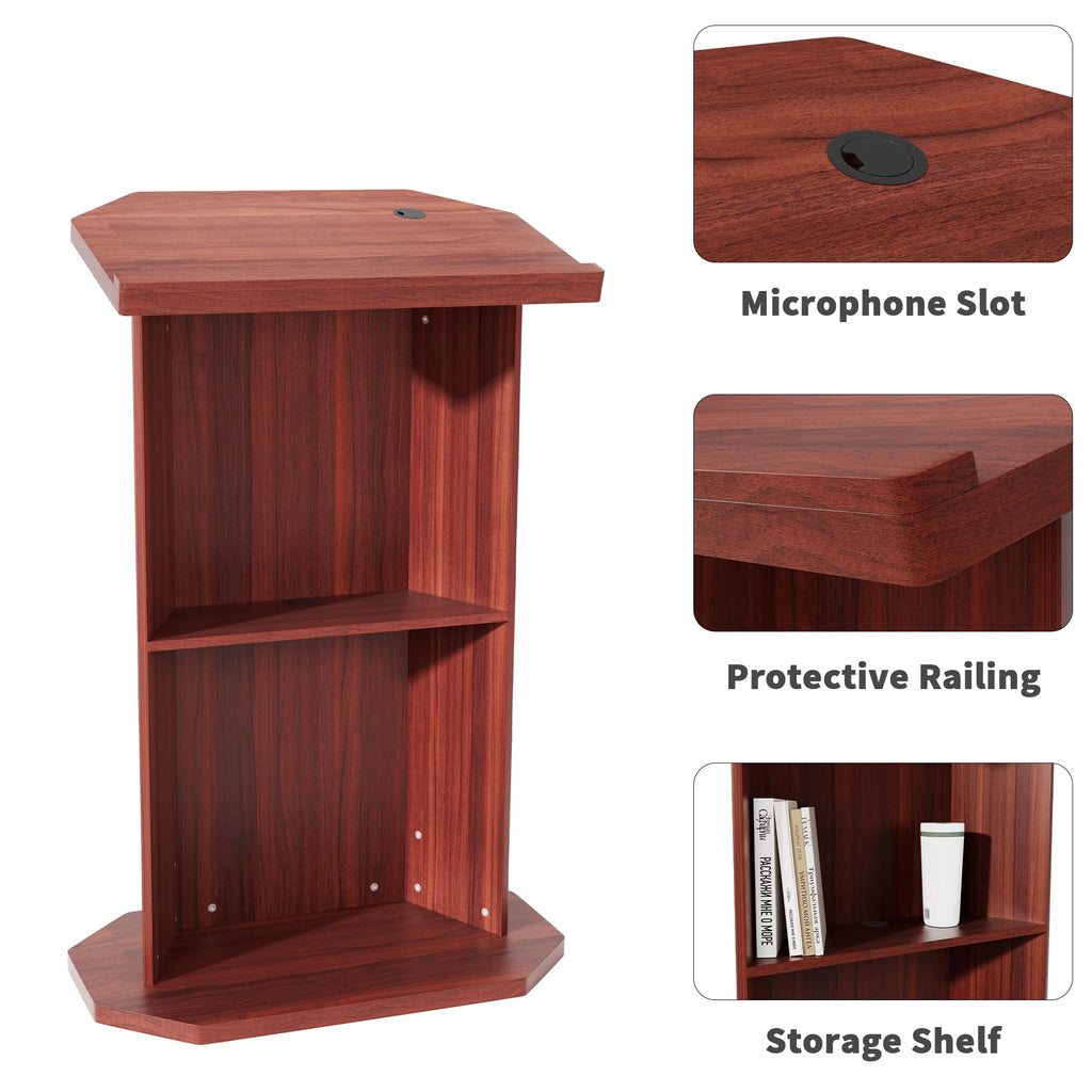 Wood Podium,Compact Podium Stand,15MM Particle Board,Pulpit with Storage,Mic Stand Space,Easy Installation Wooden Lectern for Restaurants,Churches,Seminars and Schools