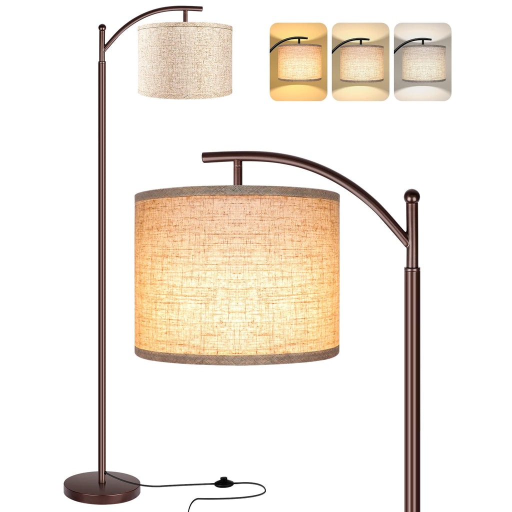 Floor Lamp for Living Room, LED Tall Industrial Standing Lamp Reading for Bedroom, Office (9W LED Bulb, Beige Lampshade Included) -Oil-Rubbed Bronze