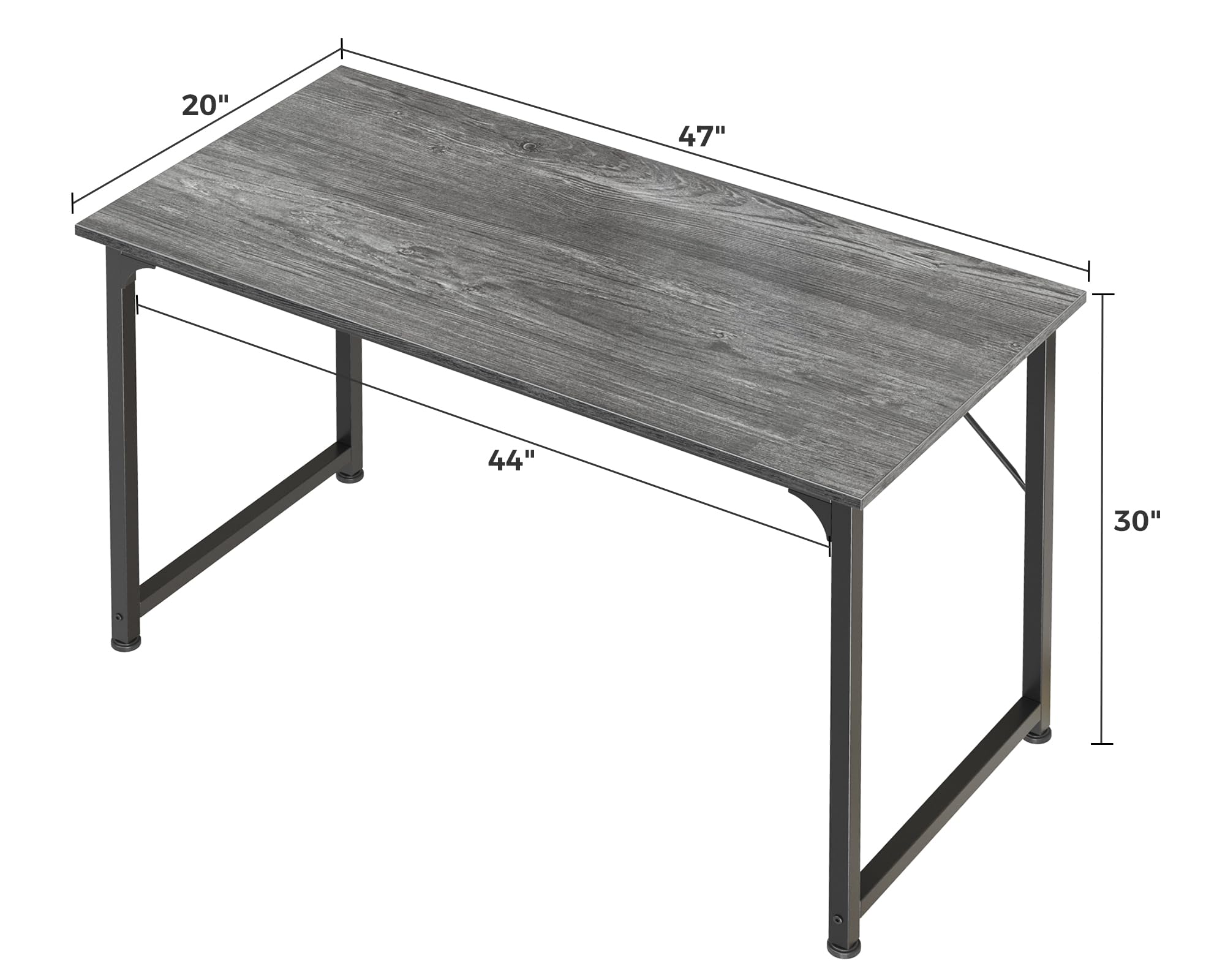 Computer Desk, 48 Inch Office Desk, Gaming Desk with Storage, Writing Desk Work Desk for Home Office, Study, Modern Simple Desk, Large Legroom, Metal Frame, Grey