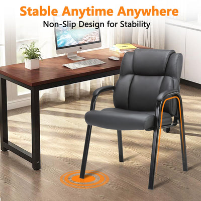 6 Pack, Leather Guest Chair with Padded Arm Rest for Reception Meeting Conference and Waiting Room Side Office Home Black