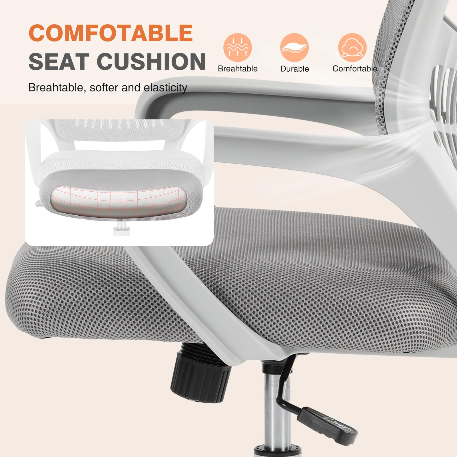 Home Office Managerial Executive Chair, Ergonomic Mesh Adjustable Swivel Mid-Back Computer Desk Chair with Comfortable Lumbar Support, Comfy Arms for Bedroom,Study