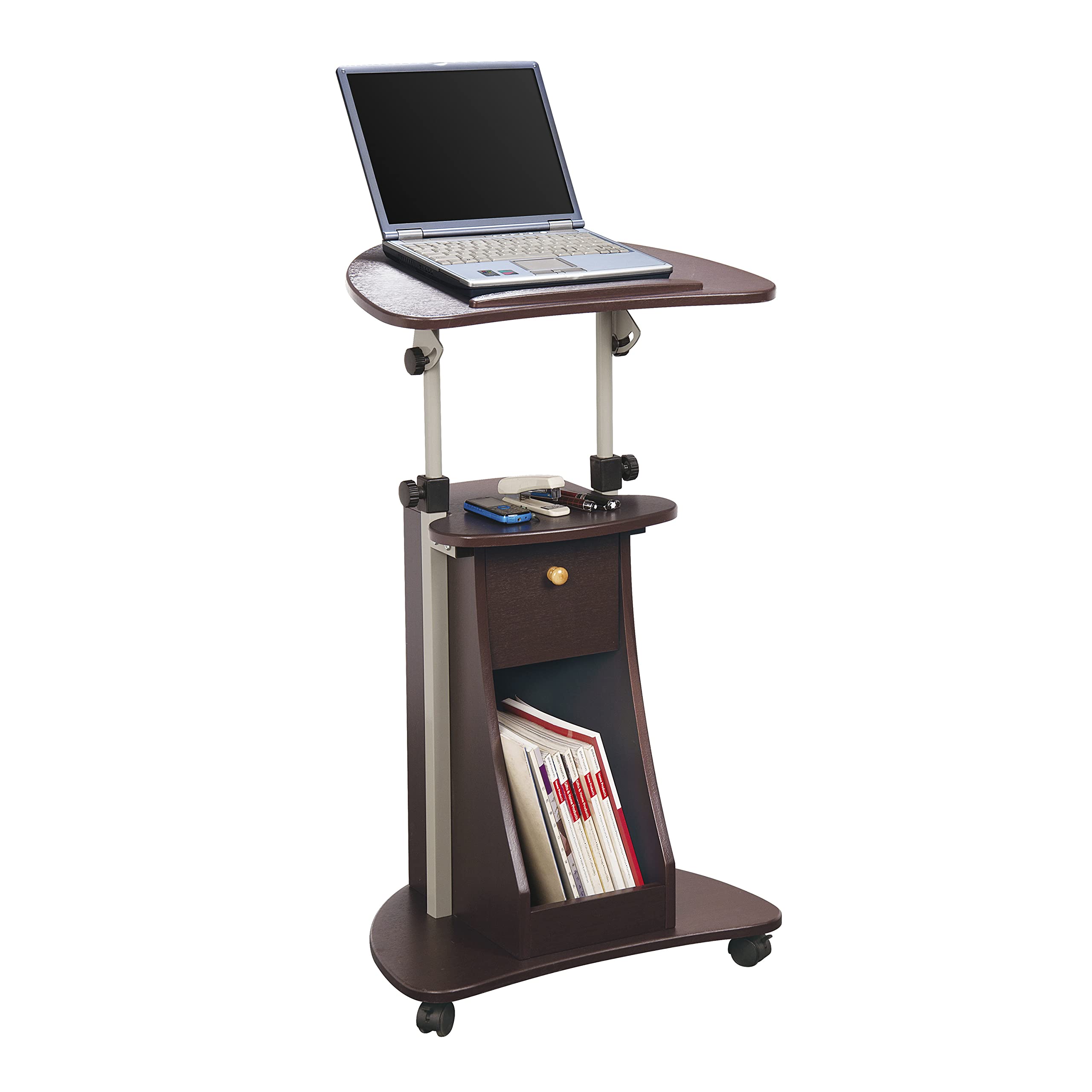 Sit-to-Stand Rolling Adjustable Storage Medical Laptop Computer Cart, Chocolate, B005
