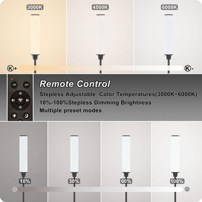 Floor Lamp with Remote Control, Floor Lamps for Living Room/Bedroom/Office, Stepless Adjustable 3000K-6000K Colors and 10-100% Brightness,Standing Light with Foot Switch (Black+Beige Linen)