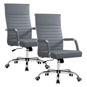 Ergonomic Office Desk Chair, Executive Ribbed Mid-Back PU Leather Conference Room Chair Adjustable Swivel Chair with Arms (2, Grey)