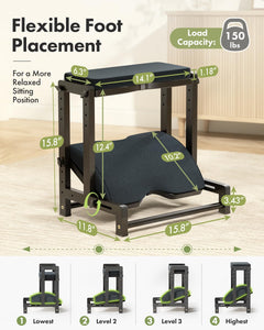 Double Step Foot Rest for Under Desk, 4 Adjustable Heights Bamboo Under Desk footrest with Soft Cushion, Dual-Layer Desk Foot Stool for Office Home Gaming, Natural Wood Foot Rests for Work