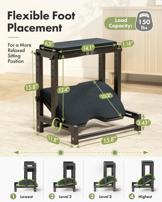 Double Step Foot Rest for Under Desk, 4 Adjustable Heights Bamboo Under Desk footrest with Soft Cushion, Dual-Layer Desk Foot Stool for Office Home Gaming, Natural Wood Foot Rests for Work