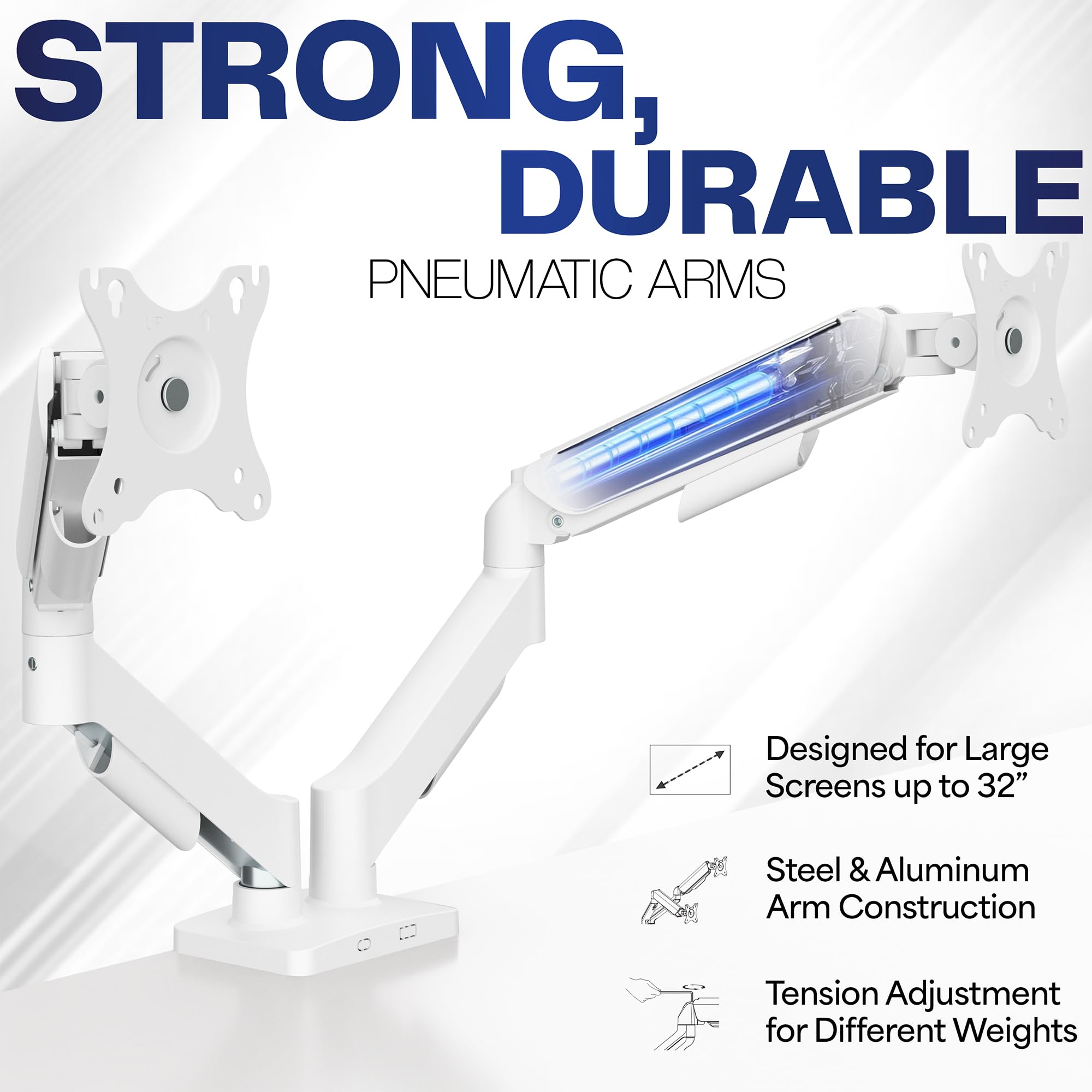Dual Monitor up to 32 inches and 19.8 lbs per Screen, Mechanical Arm Desk Mount, Articulating Counterbalance, VESA Stand, Classic, White STAND-V002OW