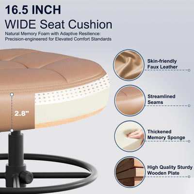 Drafting Chair Without Arms, Tall Office Chair with Footrest Ring for Standing Desk, Small Faux Leather Executive Office Chair with Adjustable Height for Bar Lab Counter Height Desk, Brown