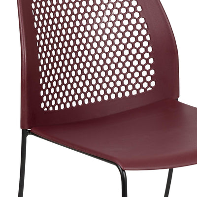HERCULES Series 661 lb. Capacity Burgundy Stack Chair with Air-Vent Back and Black Powder Coated Sled Base