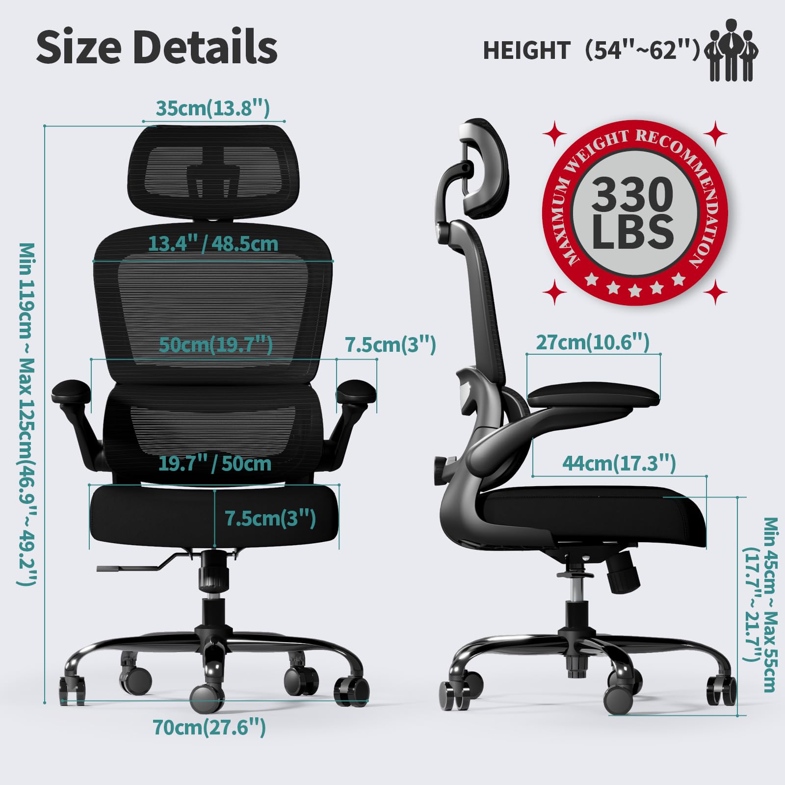 Office Chair Ergonomic Desk Chair, 330 LBS Home Mesh Office Desk Chairs with Wheels, Comfortable Gaming Chairs (Black)
