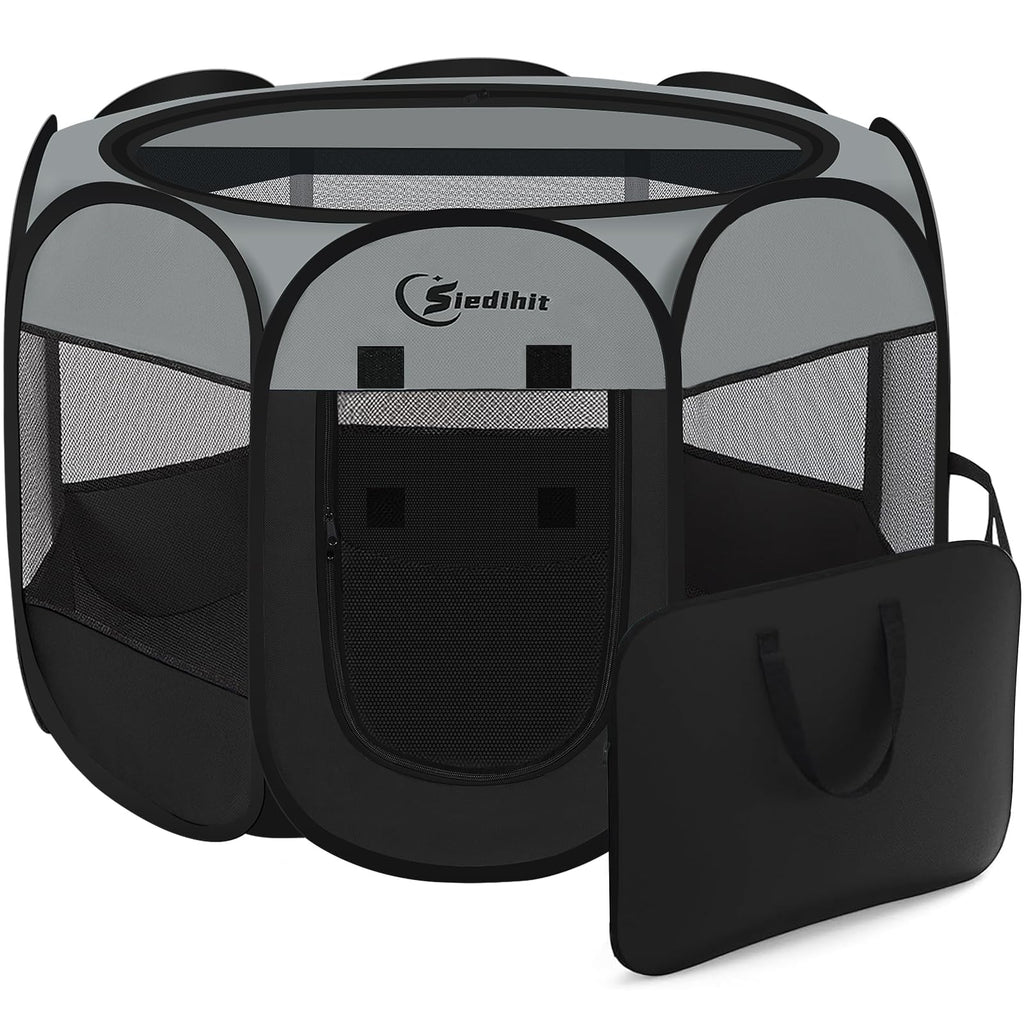 Dog Cat Playpen, Puppy Pet Playpen Indoor for Dog Crate Tent Cage Outdoor, Portable Pop Up Dogs Enclosure Kennel with Carrying Case for Dogs/Cats/Rabbits (Dark Grey, Medium)