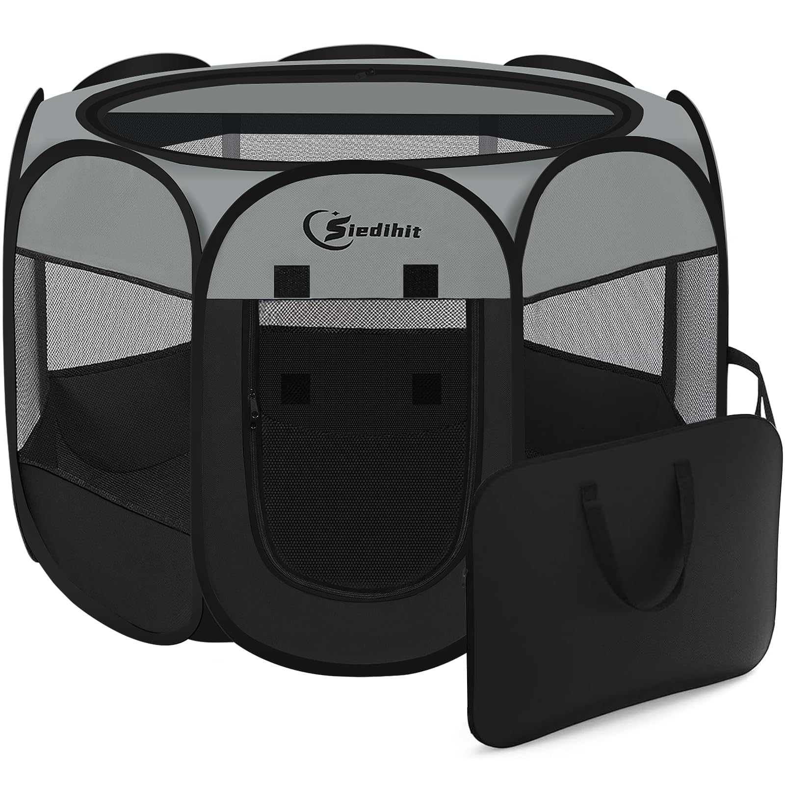 Dog Cat Playpen, Puppy Pet Playpen Indoor for Dog Crate Tent Cage Outdoor, Portable Pop Up Dogs Enclosure Kennel with Carrying Case for Dogs/Cats/Rabbits (Dark Grey, Medium)