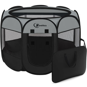 Dog Cat Playpen, Puppy Pet Playpen Indoor for Dog Crate Tent Cage Outdoor, Portable Pop Up Dogs Enclosure Kennel with Carrying Case for Dogs/Cats/Rabbits (Dark Grey, Medium)