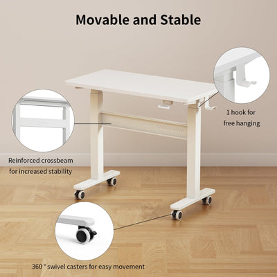 Mobile Walking Pad Desk with Wheels, Pneumatic Small Rolling Standing Desk Riser Height Adjustable (28-43.7