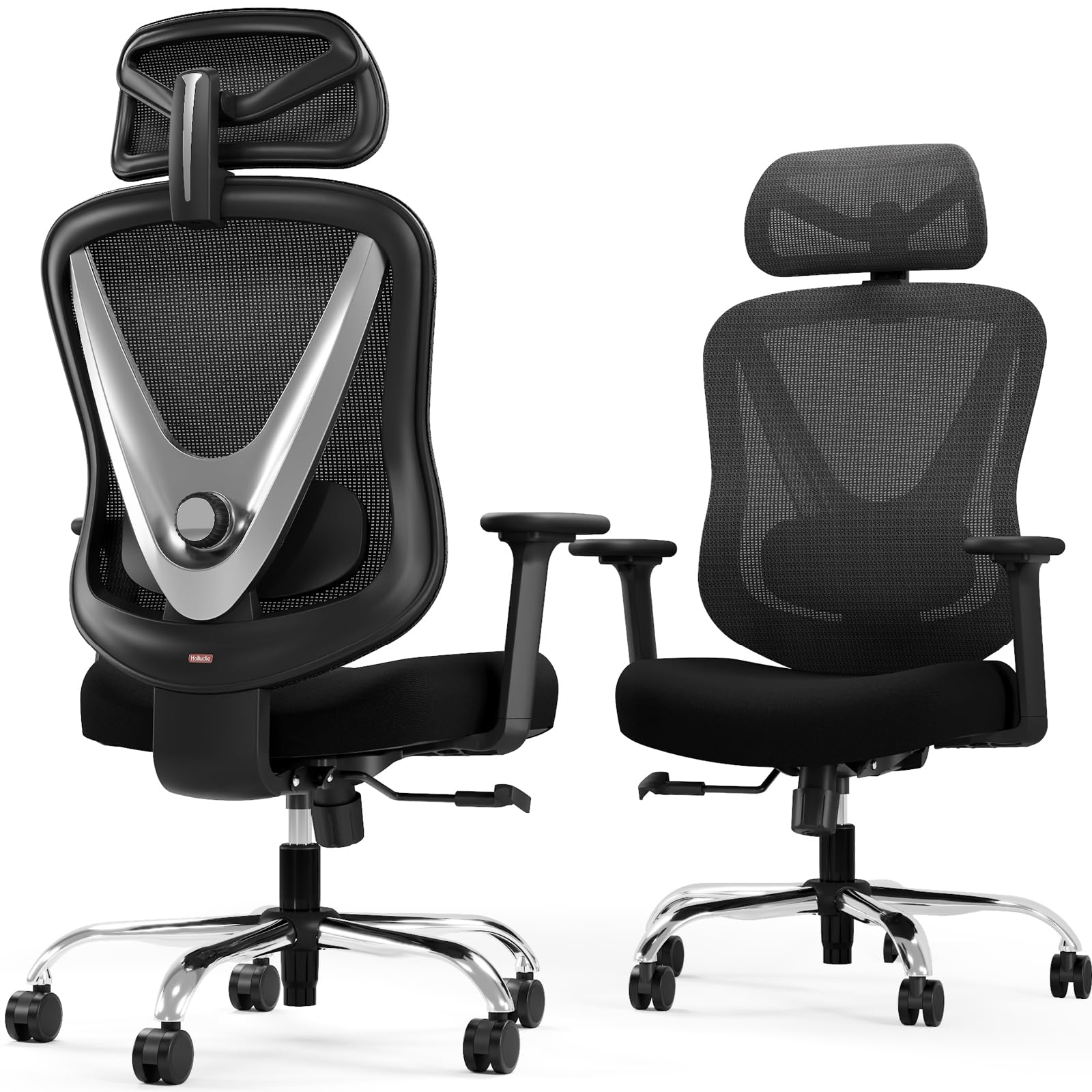 Ergonomic Mesh Office Chair - 3D Adjustable Lumbar Support & 3D Armrests, V-Shaped Back, Adjustable Desk Chair for Office & Home, Black