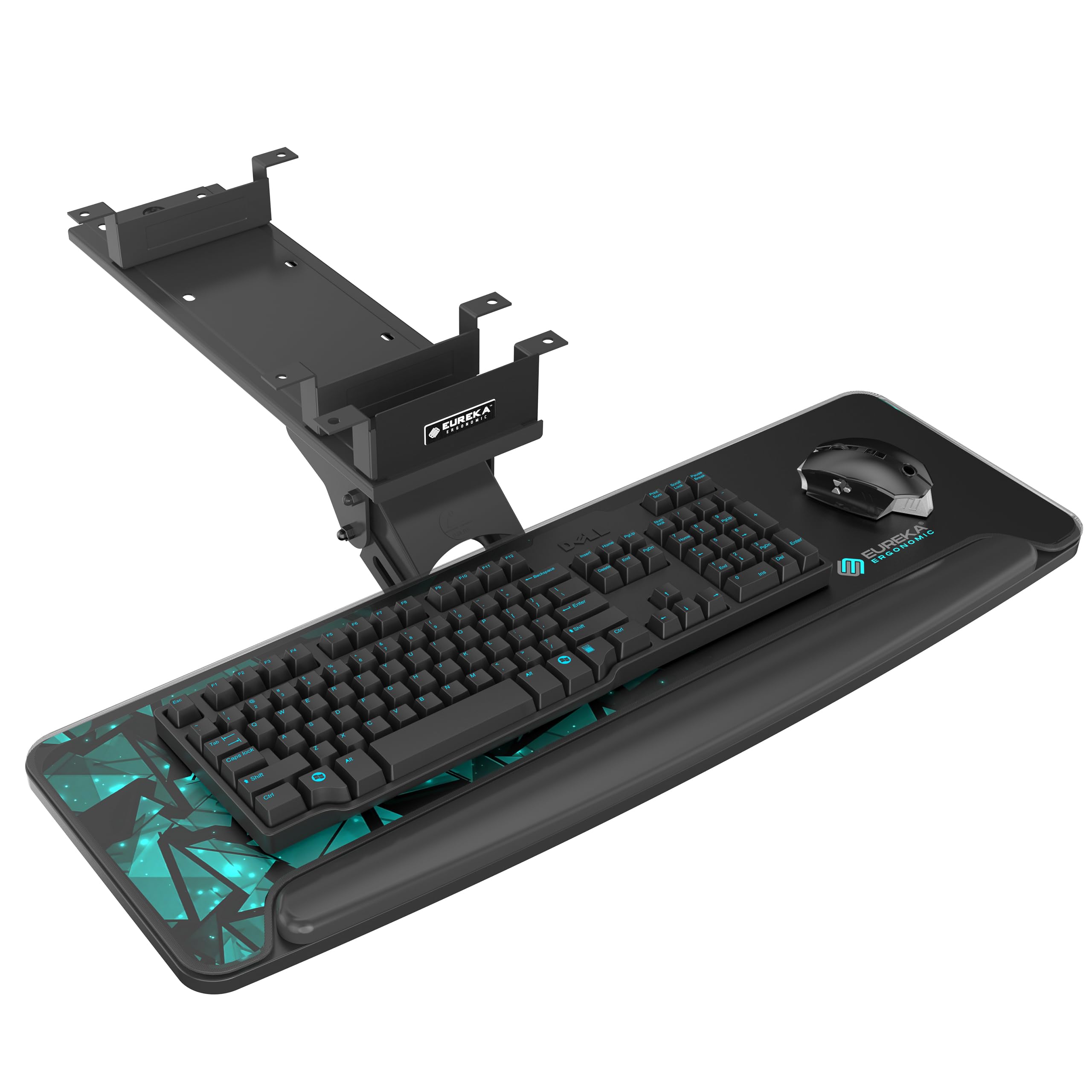 Height Adjustable Mouse & Keyboard Tray Under Desk, 28x10'' Large Slide Out Swivel Tilt Computer Keyboard Drawer with Mouse Pad for Gaming Home Office Desk, Dual Mount