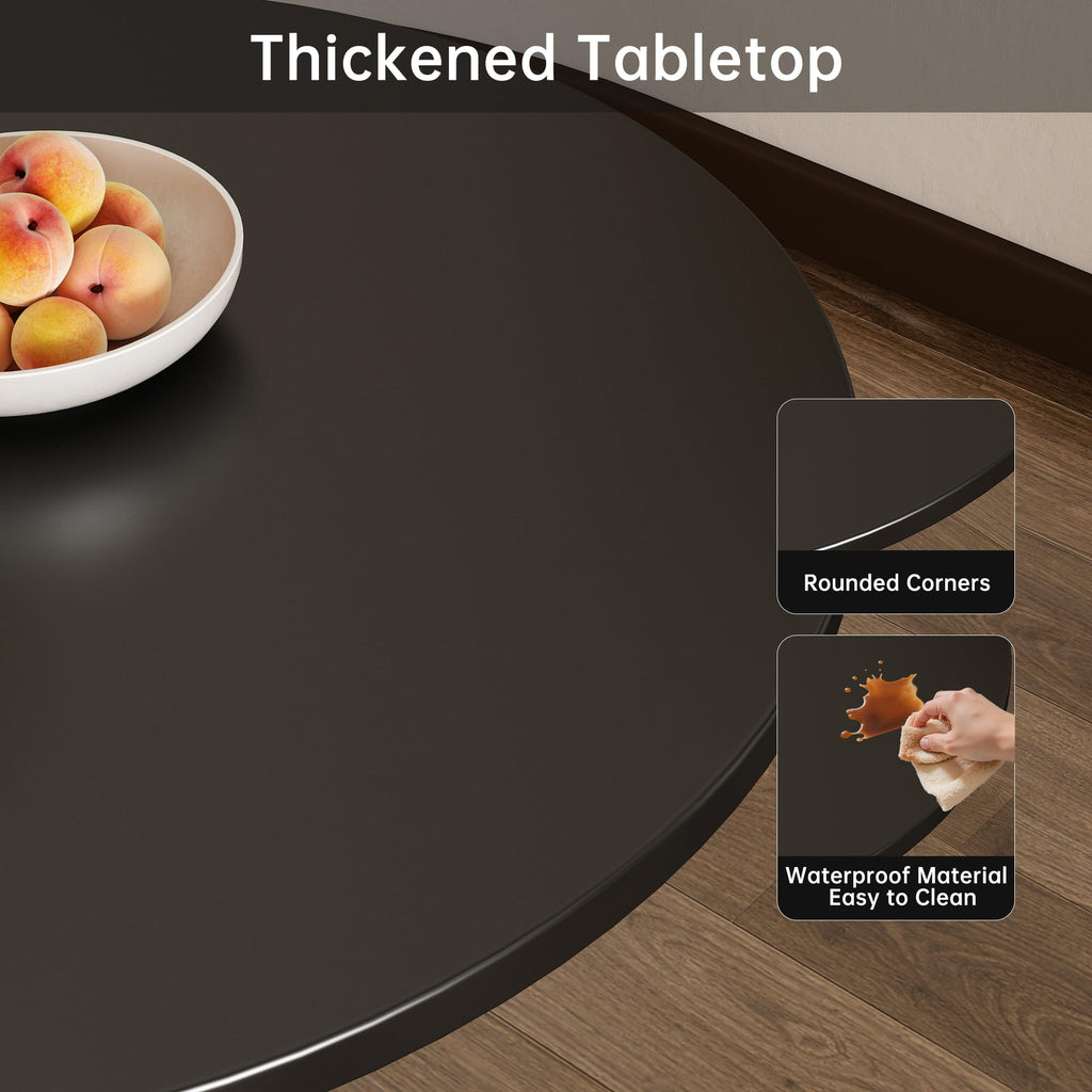 Round Dining Table 24" Circle Tulip Table with Wood Thickened Tabletop & Sturdy Metal Pedestal Mid Century Modern Leisure Bistro Kitchen Tables 2 People Small Places Living Room Cafe,Black