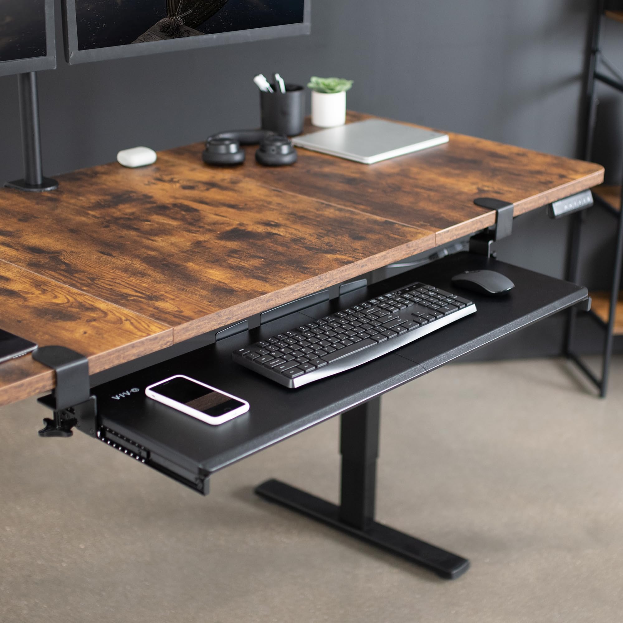 Extra Long Clamp-on Computer Keyboard and Mouse Under Desk Slider Tray, 34 x 11 inch Pull Out Platform Drawer, Black, MOUNT-KB15EB