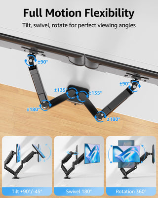 Dual Monitor Stand for Desk, Monitor Arms for 2 Monitors 32 27 24 22 Inches, Height Adjustable Double Monitor Mount, VESA Mount with C-Clamp & Grommet Base, Holds 4.4-17.6lbs