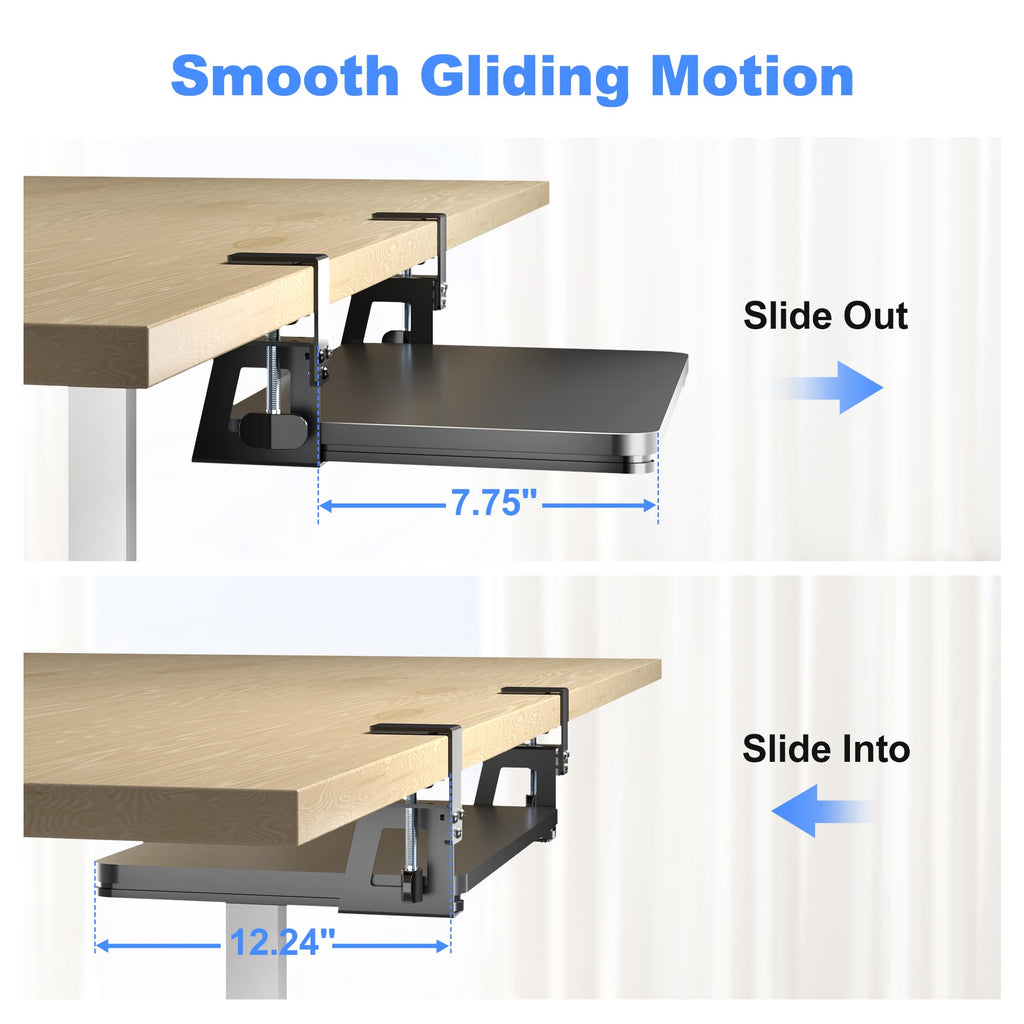 Keyboard Tray Under Desk Large C-Clamp 25.6” (30” Including Clamps) x 11.8” Slide-Out Platform Computer Drawer Pull Out Keyboard & Mouse Tray Black DSF4