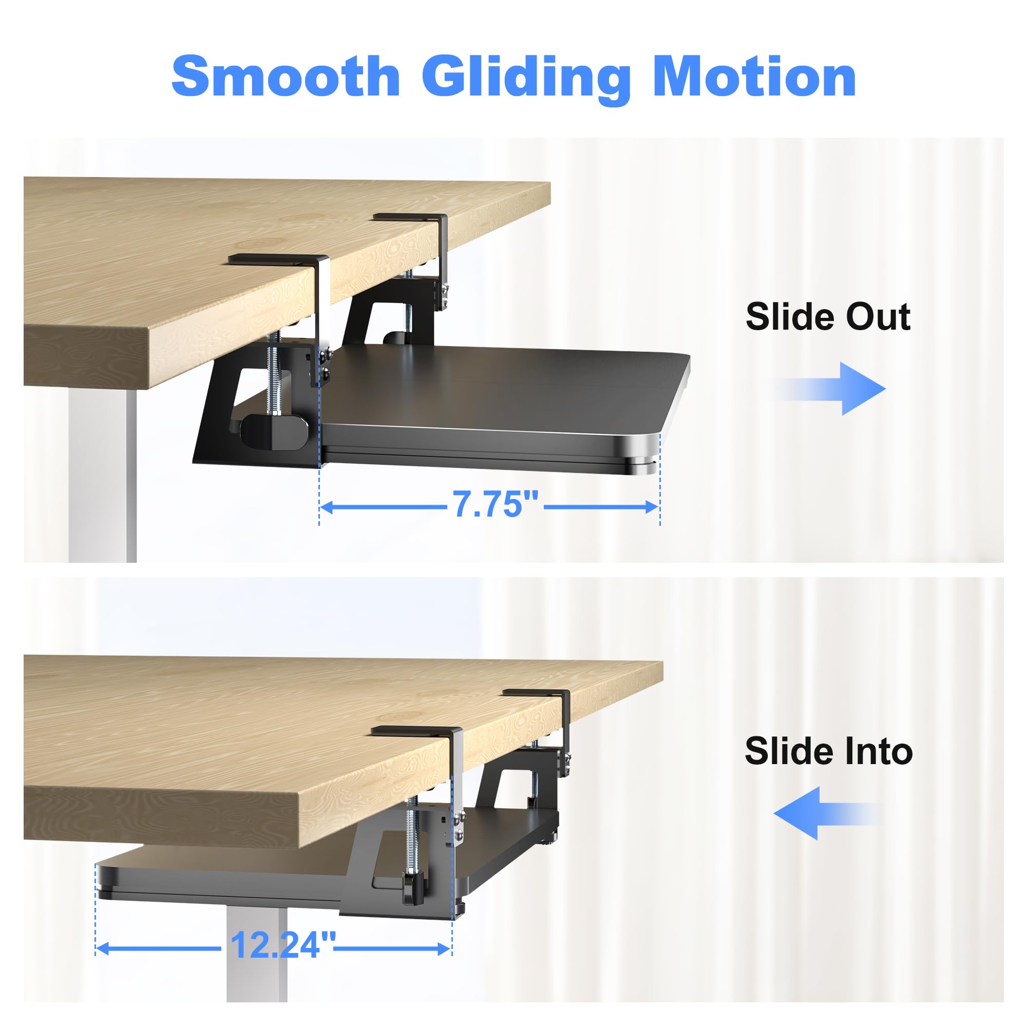 Keyboard Tray Under Desk Large C-Clamp 25.6” (30” Including Clamps) x 11.8” Slide-Out Platform Computer Drawer Pull Out Keyboard & Mouse Tray Black DSF4