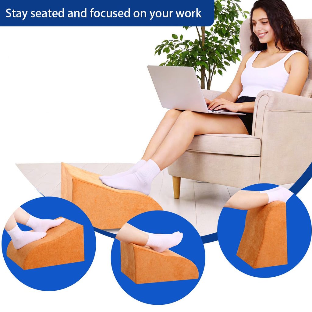 Foot Rest for Under Desk at Work, Ergonomic Under Desk Footrest with Washable Cover for Office, Home & Gaming Leg Elevation Pillow Orange