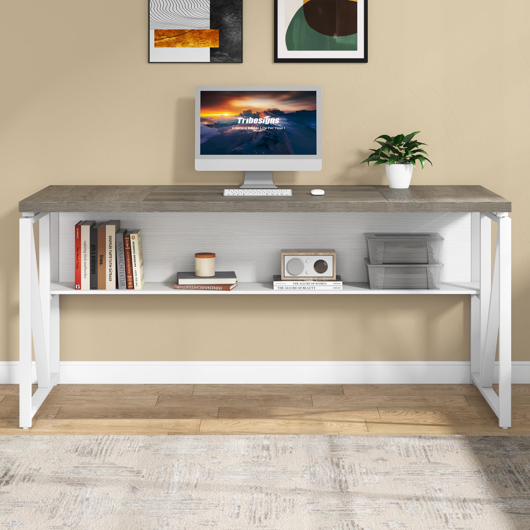 L Shaped Desk with Drawer Cabinet, 63" Executive Computer Desk and lateral File Cabinet, 2 Piece Home Office Furniture with (Dark Oak, 63-inches)