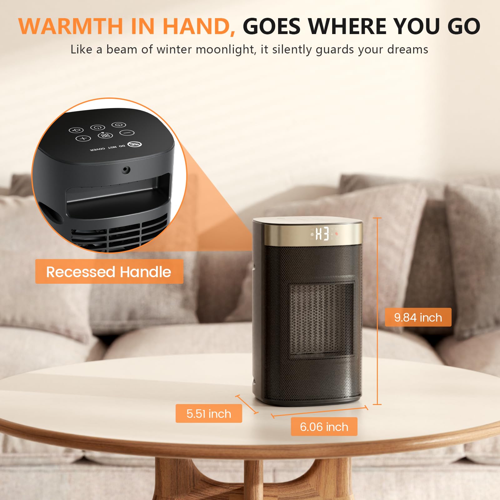 Space Heater, 1500W Electric Heaters for Indoor Use, 5 Modes & Smart Thermostat, Tip-Over & Overheat Protection, 24H Timer, Child Lock, Ceramic Fast Safety Heat for Office Bedroom Home