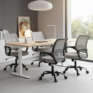 2 Pack, Office Desk Chair - Ergonomic Mid Back with Lumbar Support & Rocking Mode, Height Adjustable with Fixed Armrest, for Home, Computer, Gaming, Conference, Meeting Room, 360° Swivel, Grey,
