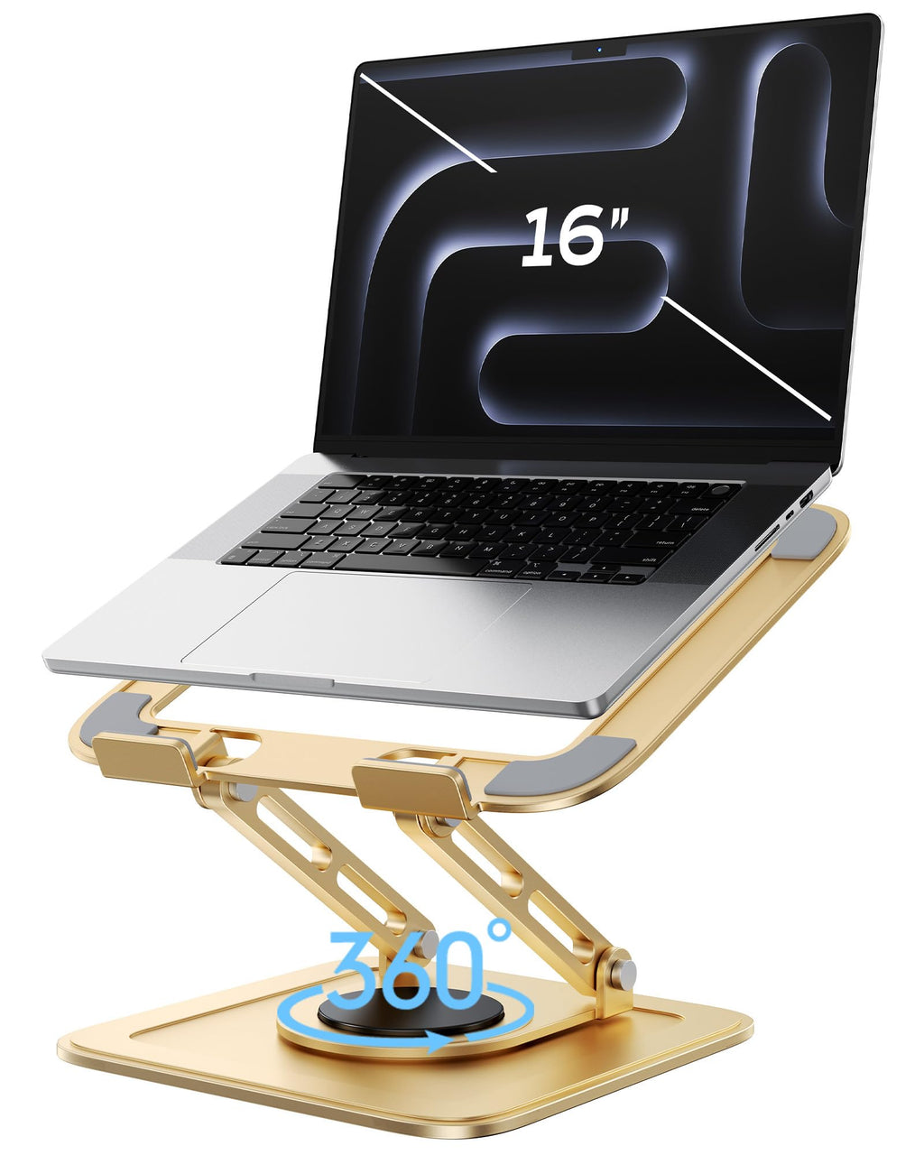 Adjustable Laptop Stand, Computer Stand with 360 Rotating Base, Ergonomic Laptop Riser Mount for Desk Foldable Protable Computer Desk Fits with MacBook Pro Air (10-16") - Gold