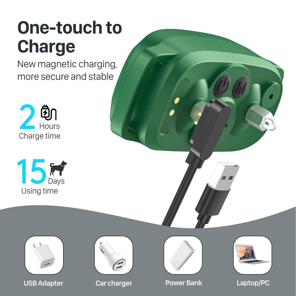 Bark Collar, Rechargeable Dog Bark Collar with 5 Adjustable Sensitivity and Intensity Beep Vibration, Anti Barking Collar for Small Medium Large Breed Dogs (Green)